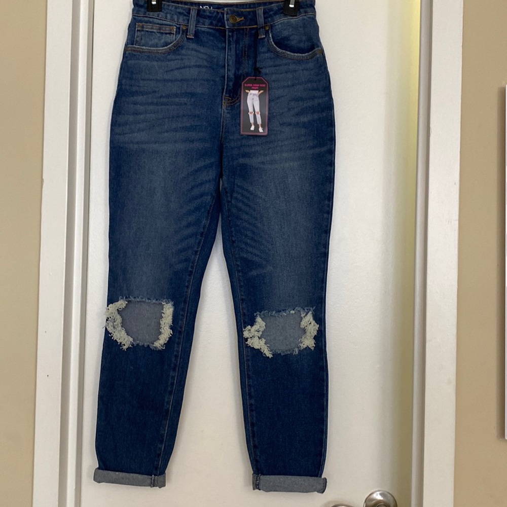 Medium dark wash high rise mom jeans